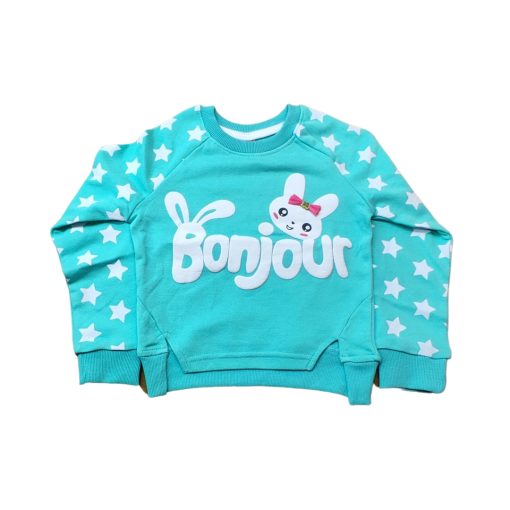 Bonjour Girl's Sweatshirt- Light Blue